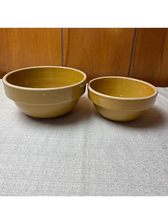 Other - Vintage Americana General Stoneware Nesting Bowl Set Brown Pottery 2 Pc